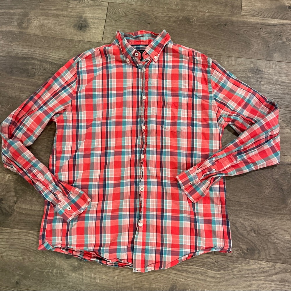 Aeropostale Casual Button Front Shirt Size Large Pink Plaid